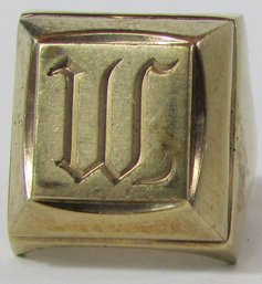 Signed HICKOCK, Vintage Finger Ring, Signet INITIAL 'M' Design, Gold Tone Base Metal Setting, Approx Size 7