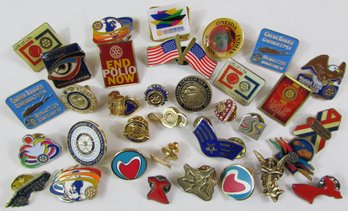 Set Of 32! Vintage LAPEL PINS, Includes ROTARY VIETNAM & ONEIDA INDIAN Designs, Base Metal