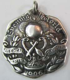 Signed DIEGES & CLUST, Circa 1906, MEDALLION Pendant, FREE HEAD PIN TOURNAMENT, Sterling 925 Silver