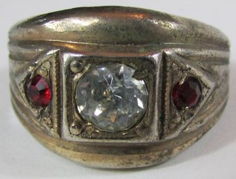 Vintage MEN'S Finger Ring, Three 3 TFaceted Stones, Base Metal Setting, Approximate Size 7.5