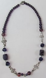 Vintage Bead NECKLACE, Polished Amethyst Purple Accent Beads, Approximately 20' Length, Loop & Bar Closure