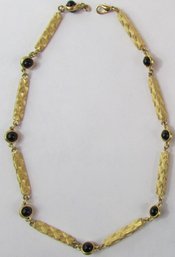 Vintage LINK NECKLACE, Black Cabochon Accents, Gold Tone Base Metal Finish, Approx 17' Length, Clasp Closure