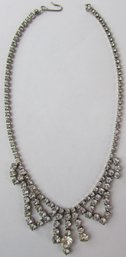 Vintage Statement NECKLACE, Faceted RHINESTONES, PRINCESS Style, Silver Tone Base Metal Construction