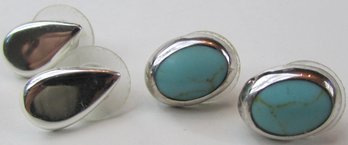 Lot Of 2 Pairs! Contemporary Pierced EARRINGS, Post Backings, Sterling .925 Silver, Made In MEXICO