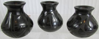 Set Of 3! Signed MANUELA OLIVAS, Vintage Handmade Miniatures, BLACKWARE Decoration, Approx 2.5' Tall