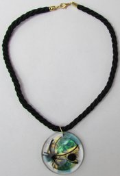 Vintage ARTISAN NECKLACE, CORD Style With ART GLASS Pendant, Approximately 16,' Functional Clasp Closure