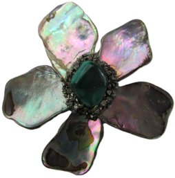 Vintage Brooch Pin, Handcrafted FLOWER Bloom Design, Polished Mother Of Pearl