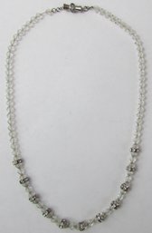 Vintage Single Strand NECKLACE, Crystal Beads With Rhinestone RONDELLE Accents, Approx 16,' Barrel Closure