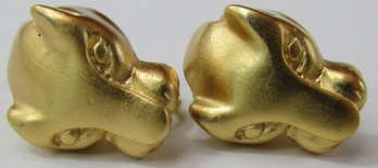 Vintage Clip Earrings, PANTHER HEAD Design, Satin Gold Tone Base Metal Construction