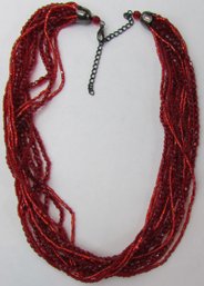 Vintage Multistrand NECKLACE, RED Beads, Gold Tone Base Metal Clasp Closure