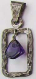 Vintage Drop Pendant, Faceted PURPLE Color Central Stone, Silver Tone Setting