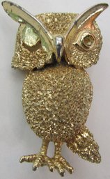 Vintage Brooch Pin, Whimsical WISE OWL Design, Gold Tone Base Metal Setting