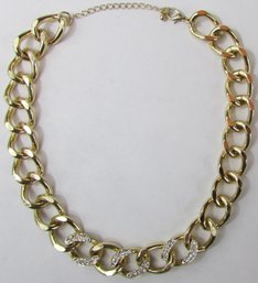 Vintage Chunky CHAIN NECKLACE, RHINESTONE Links, 18' Length, Gold Tone Base Metal, Functional Clasp