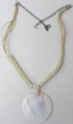 Contemporary Multi CORD NECKLACE, Oversized CIRCLE Pendant, Accent Beads, Chain Clasp Closure