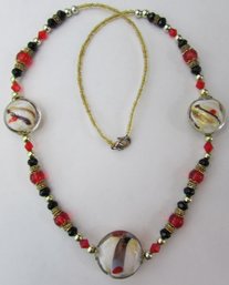 Vintage Single STRAND NECKLACE, Novelty GLASS & Gold Accent Beads, Approx 22' Length, Clasp Closure