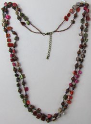 Vintage Double Strand Necklace, Multicolor Iridescent Style BEADS, Approx 32,' Clasp Closure