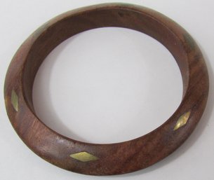 Vintage BANGLE Bracelet, Metal Stud Embellishments, Genuine Wood, Made In INDIA