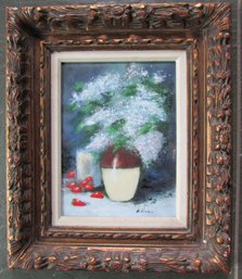 Signed SIMKIN, Vintage ENAMEL On Metal, FLOWERS IN VASE Still Life, Approx 19.5' X 16.5,' Nicely Framed