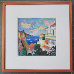 Vintage FRANKLIN HOME Brand, Max Hayslette, Colorful Seaside Print, Approx 21' X 21,' Nicely Framed