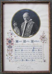 Vintage RELIGIOUS Document, Pope PIUS XI, With Seal, Approx 16' X 11,' Framed