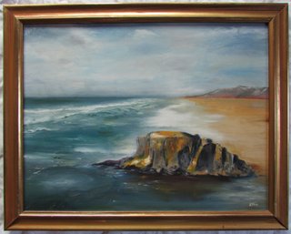 Signed STAN, Original PAINTING On Board, Shoreline Outcrop, Approx 26.5' X 21' Size, Framed