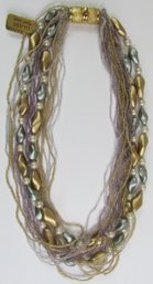 Vintage Multistrand NECKLACE, MURANO Glass Beads, Gold Tone Base Metal Clasp Closure