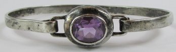 Signed BOMA, Hinged Bangle BRACELET, Faceted AMETHYST PURPLE Color Stone, Sterling .925 Silver