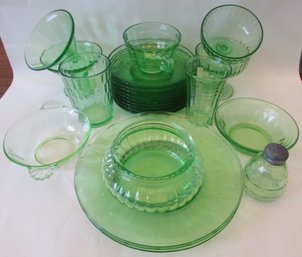 Lot Of 22 Pieces! Vintage URANIUM Depression Glass, Paneled Designs, Green Color