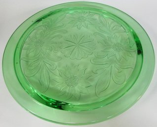 Vintage JEANNETTE Brand Depression Glass, Cake Plate, SUNFLOWER Pattern, GREEN Color, Appx 10'