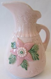 Vintage HULL Art Pottery, EWER PITCHER Flower Vase, Star Flower Pattern, Gloss PINK, Appx 6' Tall, USA