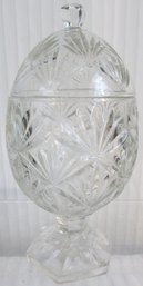 Vintage PRESSED GLASS, Covered Candy Dish, Pedestal EGG Shape, Crystal Clear Glass, Approx 9' Tall