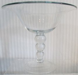 Vintage Pedestal COMPOTE Bowl, Graduated Bead Base, Crystal Clear Glass, Oversized Approx 11.5' Diameter