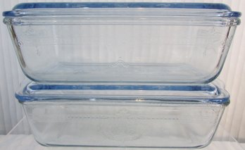 SET OF 2! Vintage FIRE KING Brand, Covered REFRIGERATOR JARS, ICE BLUE Color, Approx 5' X 10'