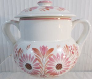 Vintage QUIMPER Brand, ,covered JAR, Floral FLEURI Pattern, Gloss Glaze, Made In FRANCE, Appx 7' Tall