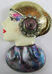 Vintage VOGUE FASHION Brooch Pin, Multicolor PORTRAIT Design, Circa 1980s