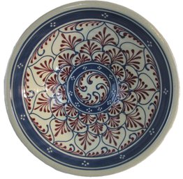 Signed CORNISH HILL POTTERY Brand, Vintage SERVING BOWL, Intricate Hand Applied Pattern, Appx 11.5' Diameter