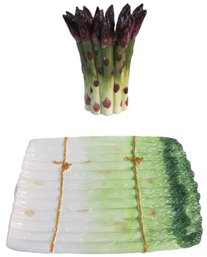 Set Of 2! Vintage ASPARAGUS Occasional Pieces, Serving Tray & Laura Kelly VASE, Platter Measures Appx 13'