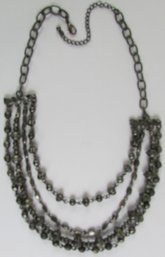 Vintage Chain Necklace, Multi-Strand DRAPED Chain Design, Tarnished Silver Tone Base Metal, Clasp Closure