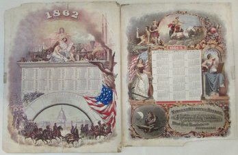 Lot Of 2! Antique Calendars, Circa 1862, 1865/6, Advertising, Approx 12 X 10'