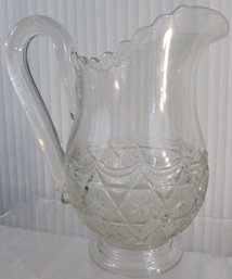 Vintage BRYCE Brand, Glass DRINK PITCHER, STAR In HONEYCOMB Pattern, Pedestal Base, Appx 8' Tall