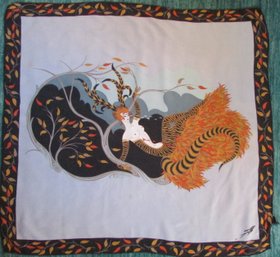 Vintage CARRY BACK Ltd Scarf, Intricate ERTE Design, 100 Percent Silk, Made In ITALY, Appx 30' X 33'