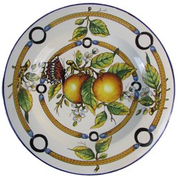 Vintage GIACOMINI ORVIETO Plate, Multicolor BUTTERFLY LEMON Design, Glazed & Fired, ITALY, Approx 16' Diameter