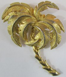 Vintage BROOCH PIN, Detailed PALM TREE Design, Textured GOLD Tone Base Metal, Costume