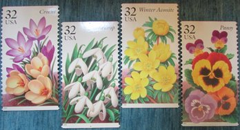 Lot Of 4! Vintage USPS SPRING FLOWERS Cards, Large Size Heavy Cardboard Stock, Circa 1996, Appx 17.5' X 10'