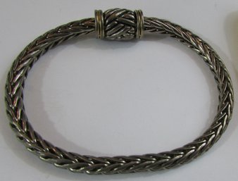 Contemporary CABLE BRACELET, Silver Tone Base Metal Finish, Magnetic Closure