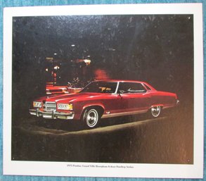 Vintage GENERAL MOTORS Brand Dealership Card, 1975 PONTIAC GRAND VILLE Heavy Cardboard Stock, Appx 20.5' X 17'