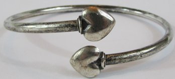 Vintage BANGLE Bracelet, Double HEART Design, Made In MEXICO, Sterling .925 Silver Construction