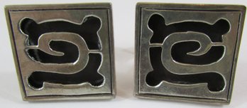 Vintage CUFF LINKS, Incised GEOMETRIC Design, Sterling .925 Silver, Made In MEXICO