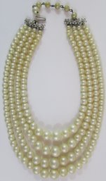 Vintage MULTI Strand Necklace, Faux Pearls, Silver Tone Base Metal Fittings & Loop Closure