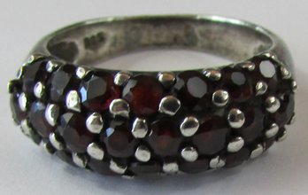 Vintage Finger Ring, Cluster GARNET Stones, Sterling .925 Silver Setting, Approximately Size 8